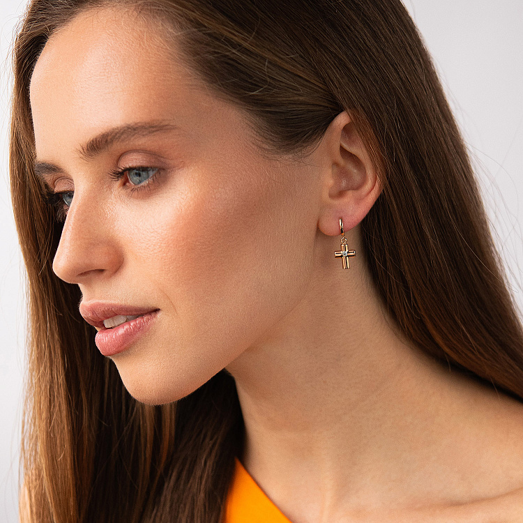 Золотые серьги "Крестики с фианитами" с04415 от ювелирного магазина Оникс - 2