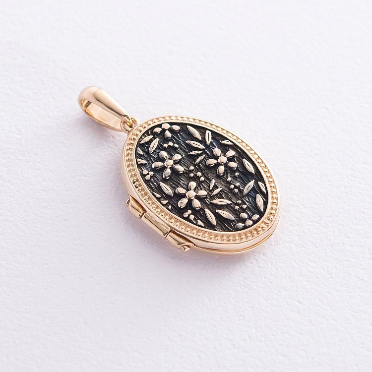 Золотий кулон для фотографії "Квіти" (чорніння) п03451 від ювелірного магазину Онікс