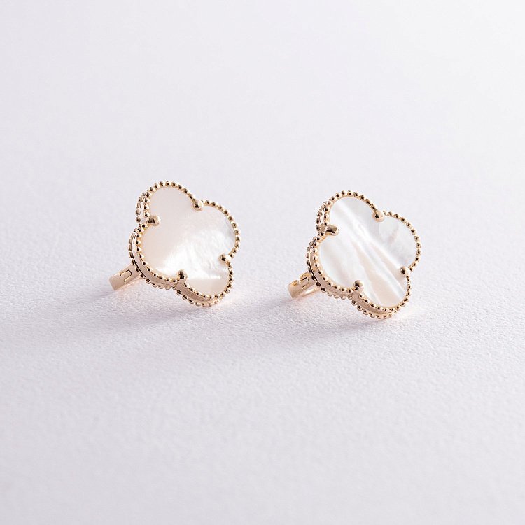 Серьги "Клевер" в желтом золоте (перламутр) с08295 от ювелирного магазина Оникс - 2