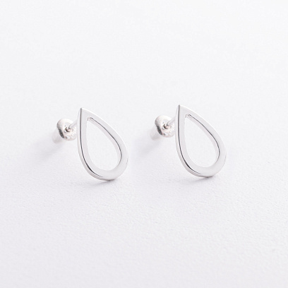 Серебряные серьги-пусеты "Капельки" 1.4*1.0 см 122499 №2