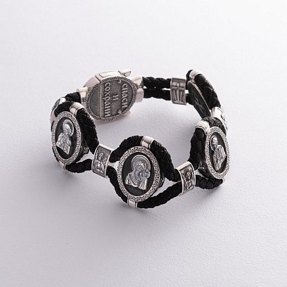 Серебряный браслет "Господь Вседержитель. Лики Святых" (эбеновое дерево) 626 №6