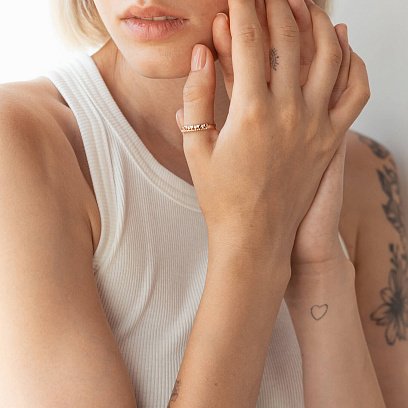 Золотое кольцо "Сердечки" с фианитами к07045 №7