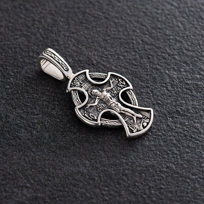 Срібний православний хрестик з чорнінням 132703 №2