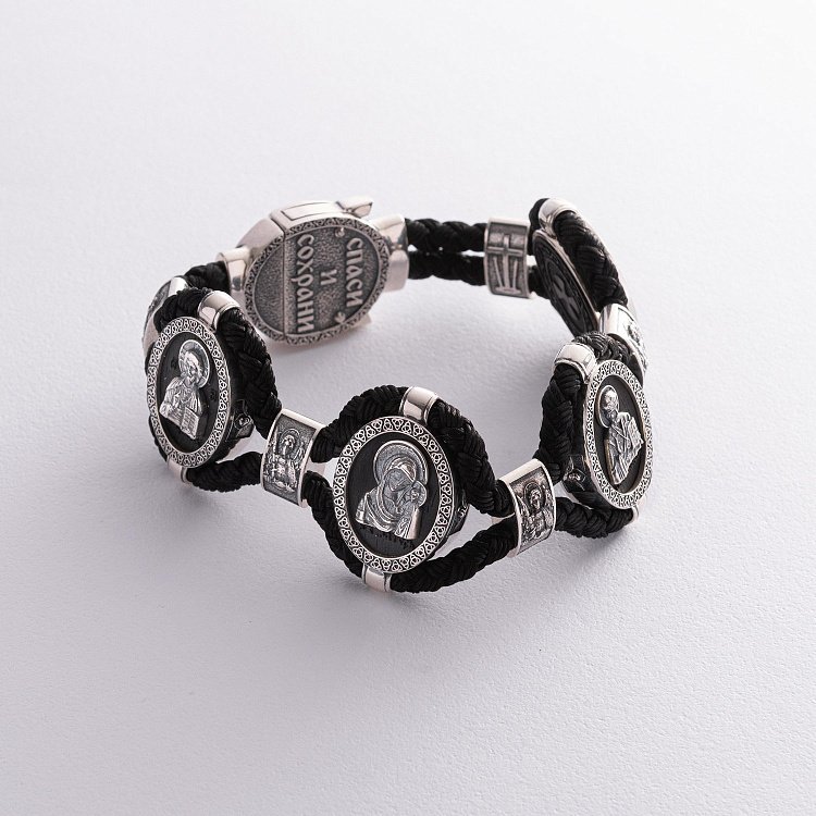 Серебряный браслет "Господь Вседержитель. Лики Святых" (эбеновое дерево) 626 от ювелирного магазина Оникс - 5