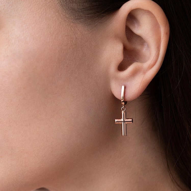 Золотые серьги "Крестики" с07769 от ювелирного магазина Оникс - 1