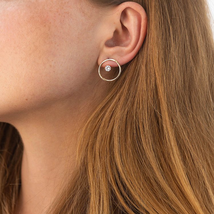 Серьги - джекеты "Greys" в желтом золоте (фианиты) с09069 от ювелирного магазина Оникс - 1