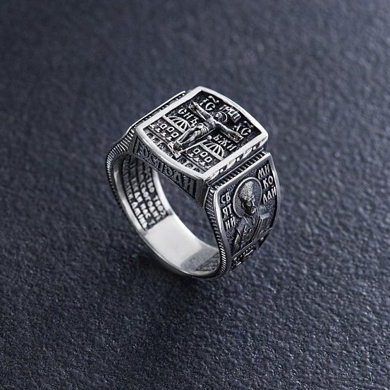 Православное серебряное кольцо с распятием (Отче наш) 1140