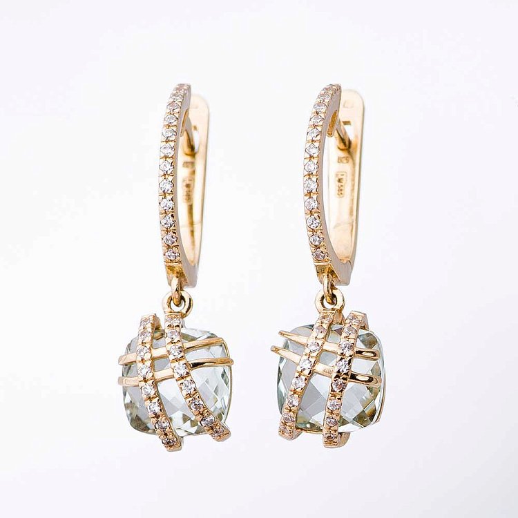 Золоті сережки з аметистом і фіанітами 14052502 від ювелірного магазину Онікс