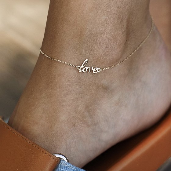 Золотой браслет на ногу "Love" б03685