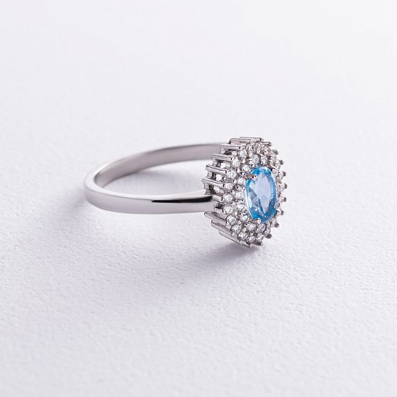 Серебряное кольцо с голубым топазом и фианитами GS-01-086-3010 №3