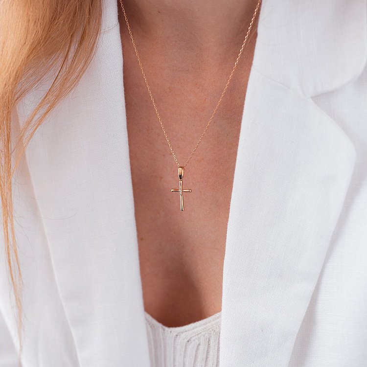 Золоте кольє "Хрестик" з фіанітами кол02190 від ювелірного магазину Онікс - 1