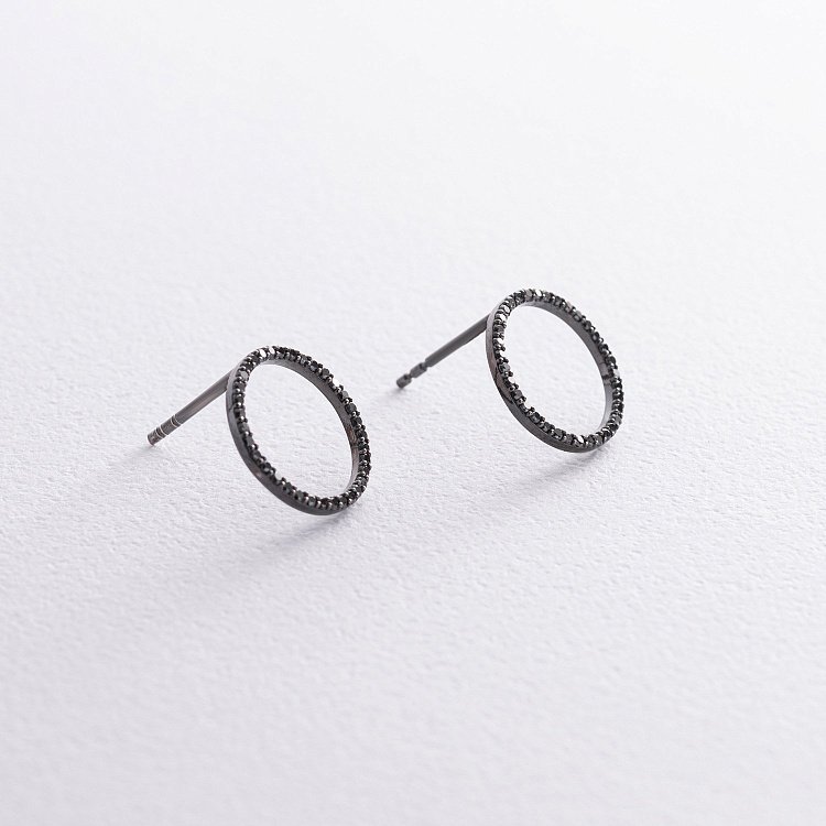 Золотые серьги - пусеты "Круговорот" (черные бриллианты) сб0481di от ювелирного магазина Оникс - 2