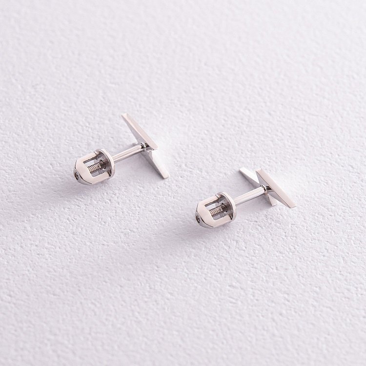 Серьги - пусеты "Молнии" в белом золоте с07942 от ювелирного магазина Оникс - 4