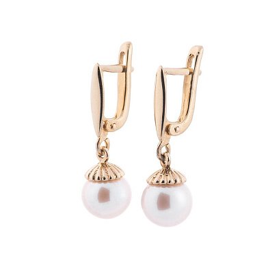 Золотые серьги с культ. пресн. жемчугом с03889 №2