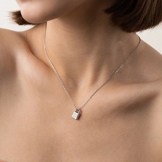 Серебряное колье "Замочек" с фианитами 181174 №5