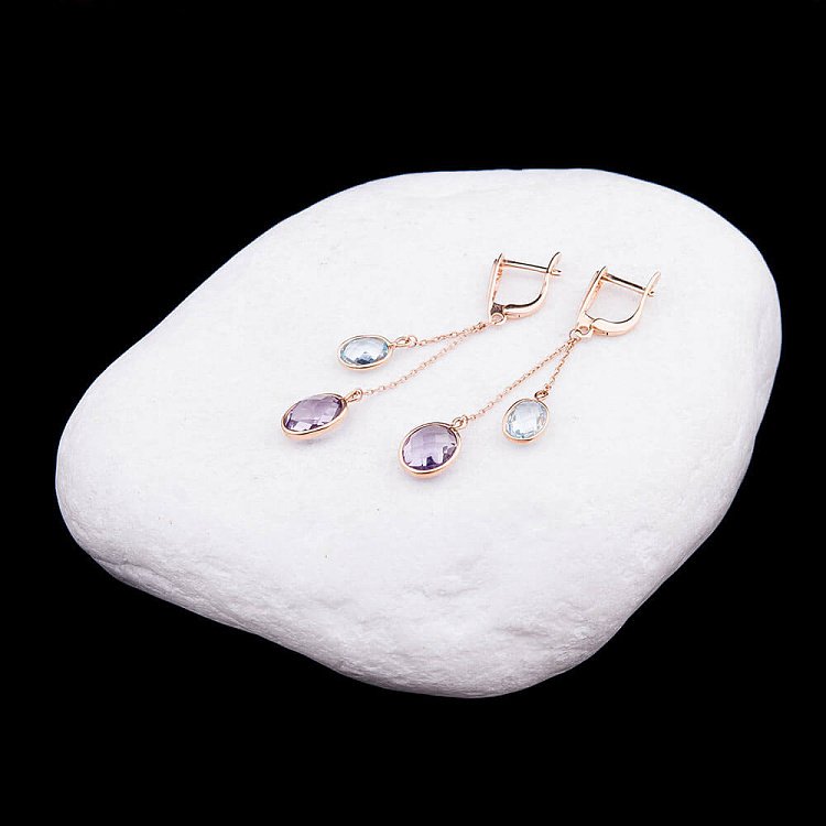 Золотые серьги с аметистом и топазом с02387 от ювелирного магазина Оникс - 4