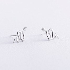 Серьги - пусеты "Змеи" в белом золоте с07918