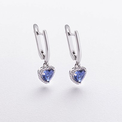 Срібні сережки "Сердечки" з сапфірами і сапфірами 2532/1p-HSPH
