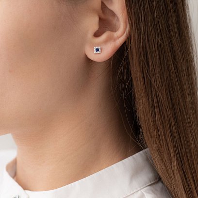 Золотые серьги "Квадрат" с сапфирами и бриллиантами сб0097lg №2