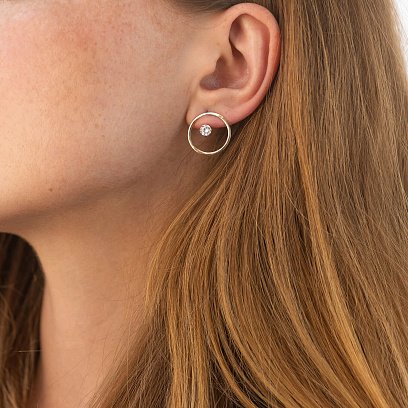 Сережки - джекети "Greys" у жовтому золоті (фіаніти) с09069 №2