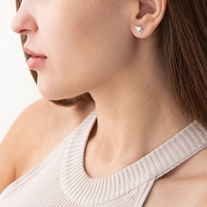 Серебряные серьги-гвоздики (культ. пресн. жемчуг, фианит) 12645 №6