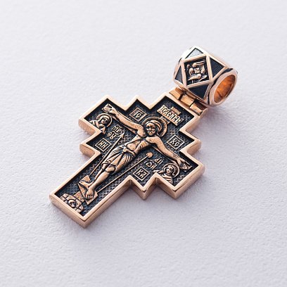 Золотий хрестик "Розп'яття. Ікона Божої Матері "Неопалима Купина" п02636