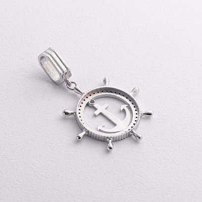 Кулон "Якір" з чорними фіанітами (біле золото) п02745 №6