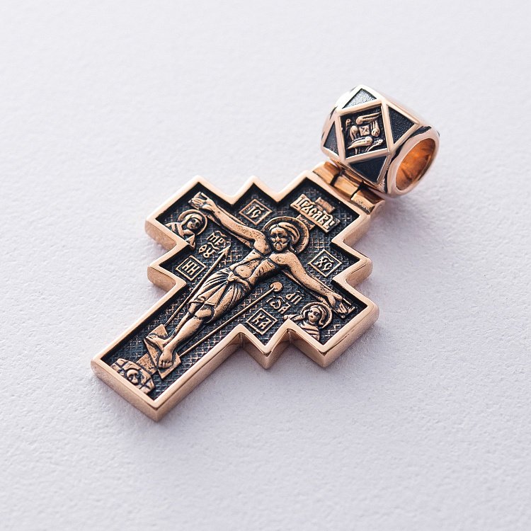 Золотий хрестик "Розп'яття. Ікона Божої Матері "Неопалима Купина" п02636 від ювелірного магазину Онікс