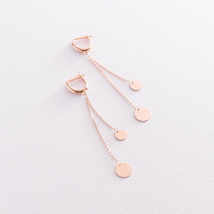 Золотые серьги "Монетки на цепочке" с07386 от ювелирного магазина Оникс