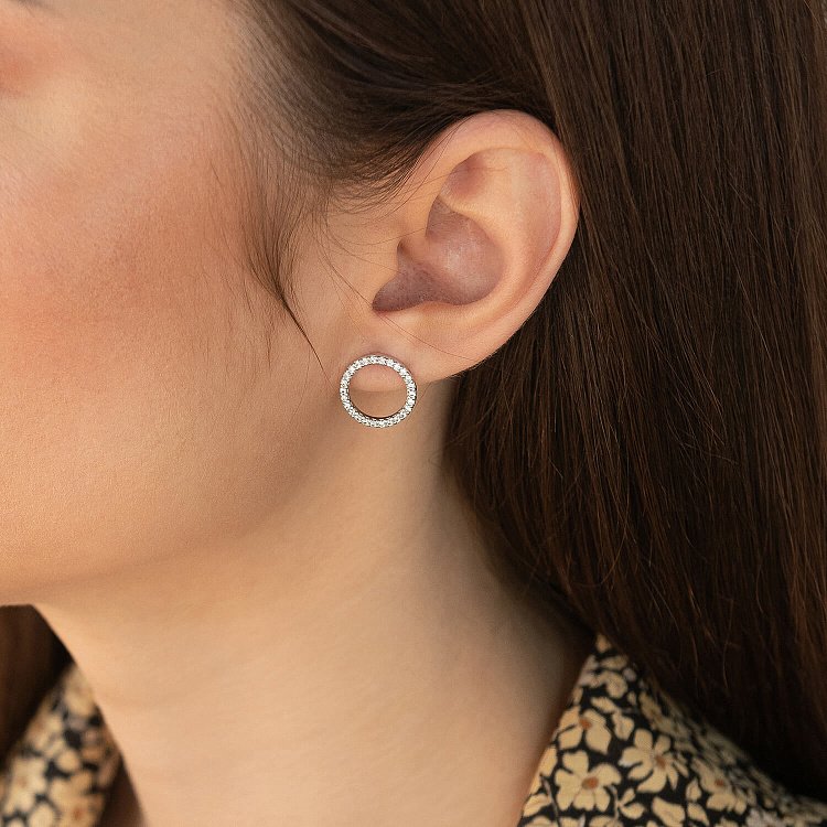 Серебряные серьги - пусеты "Круговорот" (белые фианиты) 064510б от ювелирного магазина Оникс - 6