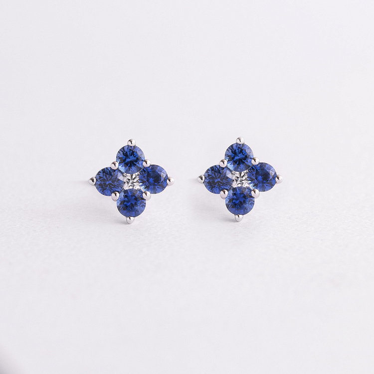 Золотые серьги - пусеты (бриллианты, сапфиры) сб0622lg от ювелирного магазина Оникс