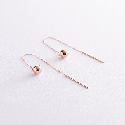 Золотые серьги - протяжки "Шарики" с07955 №3