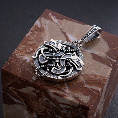 Серебряный кулон "Волки Рода" с деревом 088 №10