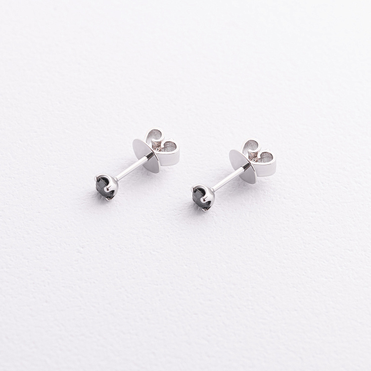 Золотые серьги - пусеты с черными бриллиантами сб0438y от ювелирного магазина Оникс - 4