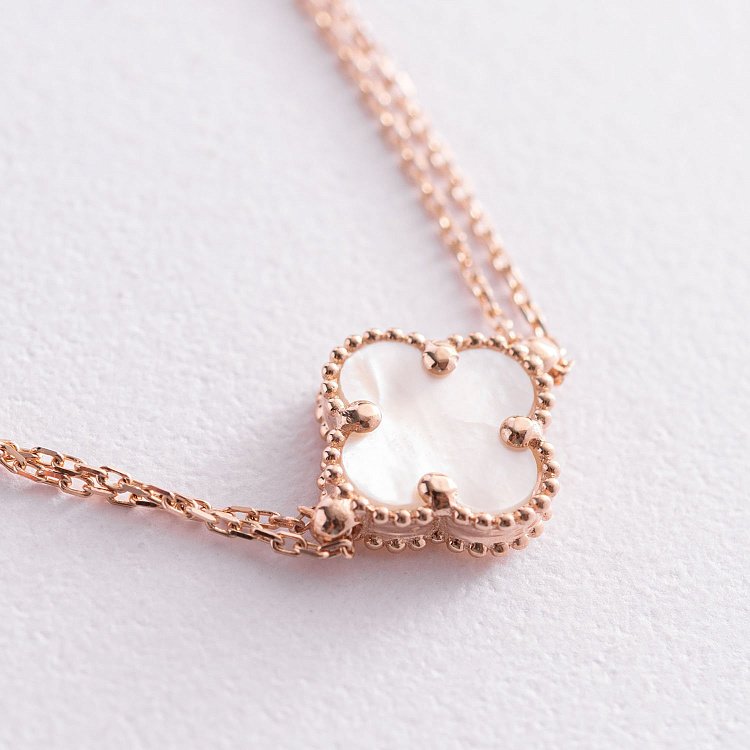 Подвійний браслет "Конюшина" в червоному золоті (перламутр) б04826 від ювелірного магазину Онікс - 3