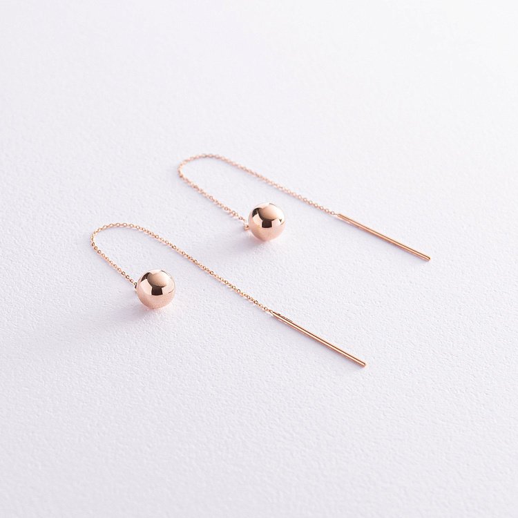 Золотые серьги - протяжки "Шарики" с07955 от ювелирного магазина Оникс - 2