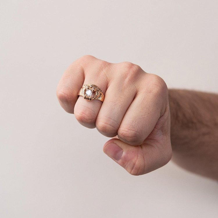 Золотое кольцо "Тигр" с фианитом к00501 от ювелирного магазина Оникс - 1