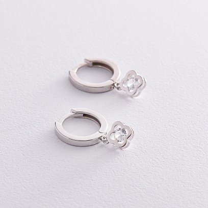 Срібні сережки - кільця "Конюшина" (фіаніти) OR124010 №7