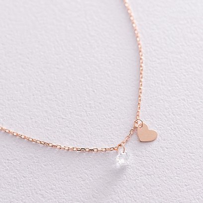 Колье "Сердечки" в красном золоте (фианит) кол01832