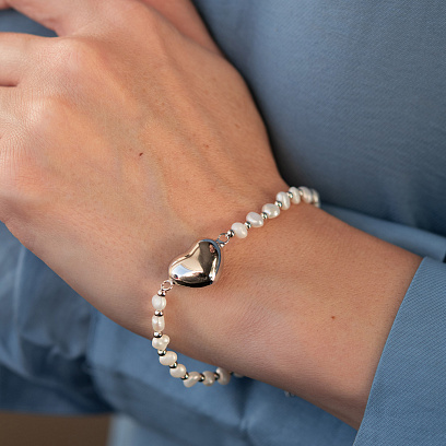 Срібний браслет "Сердечко" (перли) 141868 №5