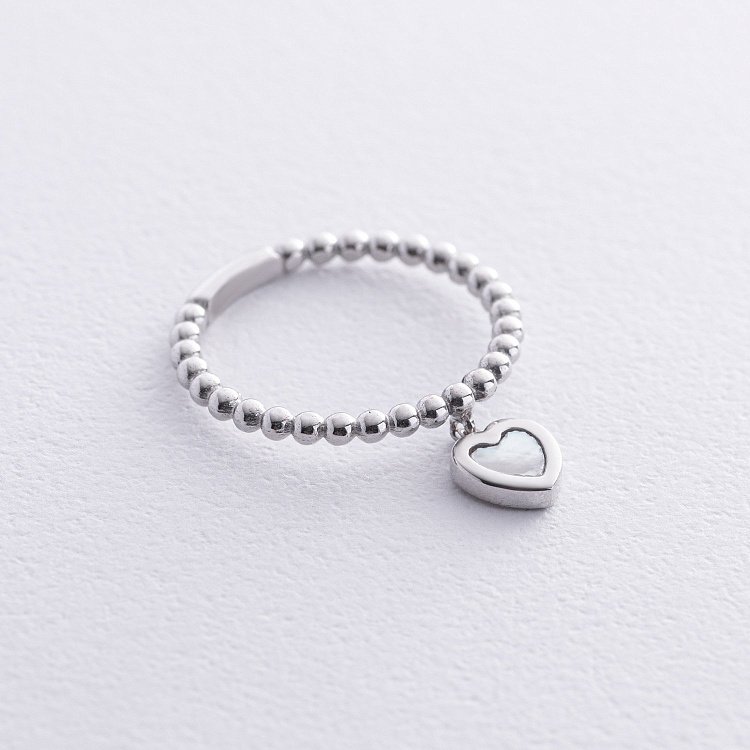 Кулькова золота каблучка "Сердечко" з перламутром к07952 від ювелірного магазину Онікс