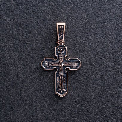 Православный золотой крест "Распятие Христово. Спас Нерукотворный. Икона Божией Матери знамение. Святитель Николай" п03017 №3