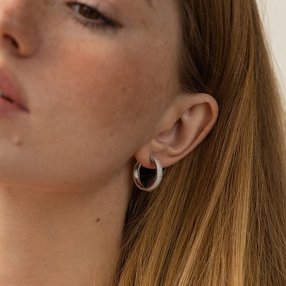 Сережки - кільця з діамантами (біле золото) 331001121 №5