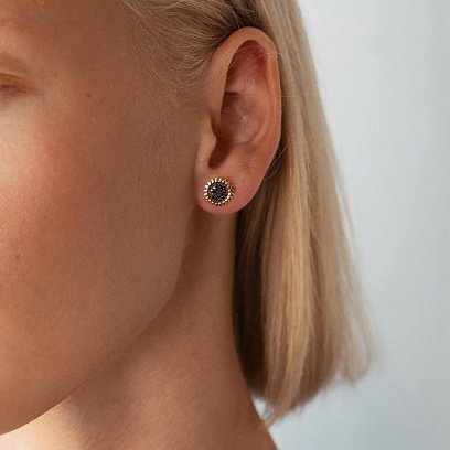 Золотые серьги - пусеты "Подсолнухи" с черными бриллиантами 326173122 №2