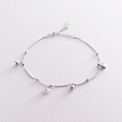 Серебряный браслет "Сердечки и шарики" на ногу 141544 №2