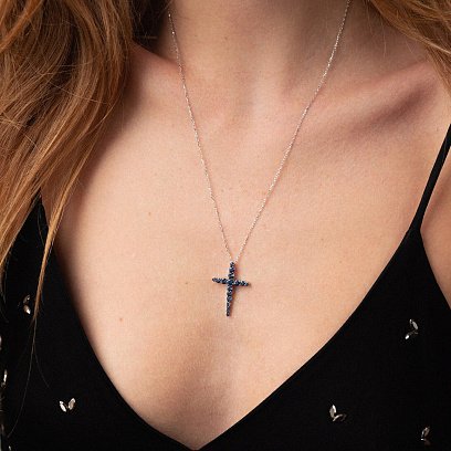 Золотой крестик с сапфирами пб0284nl №2