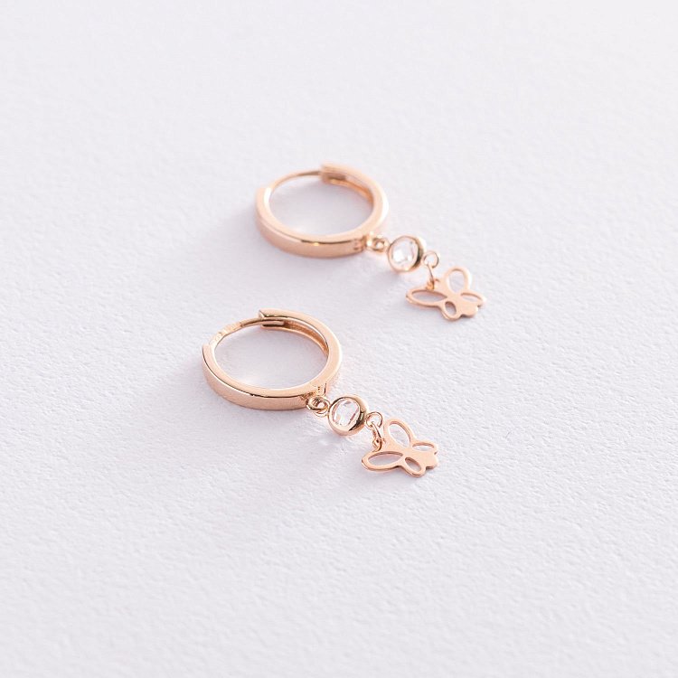 Золотые серьги "Бабочки" с фианитами с07426 от ювелирного магазина Оникс - 2