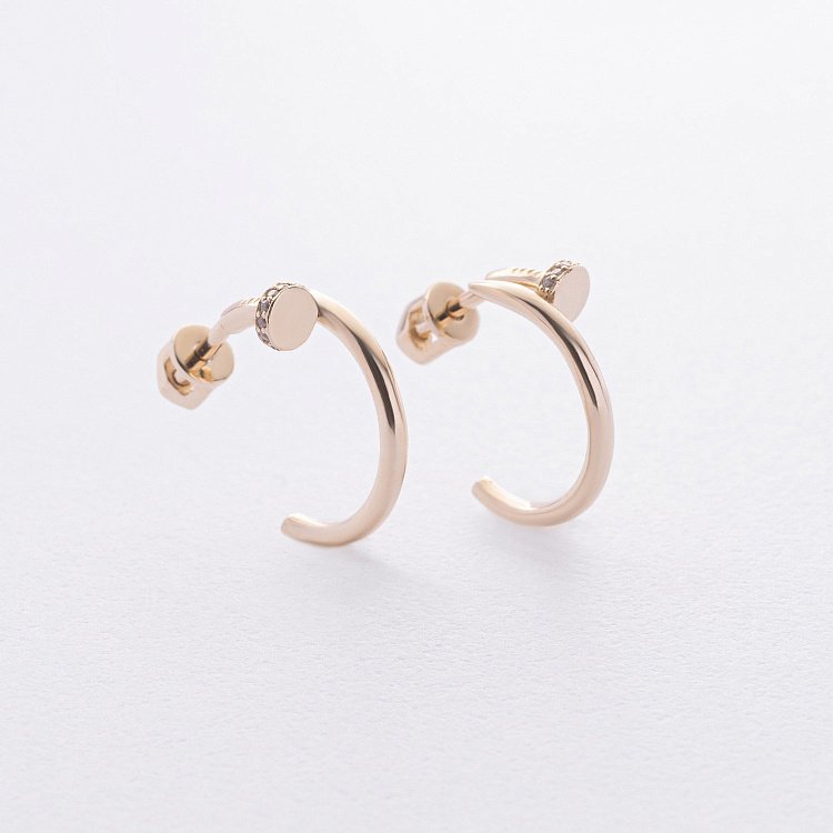 Серьги - пусеты "Гвоздь" в желтом золоте (фианиты) с09174 от ювелирного магазина Оникс