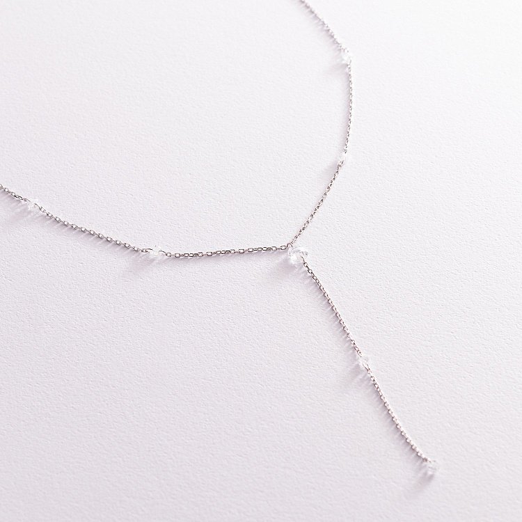 Срібне кольє - краватка з фіанітами 181160 від ювелірного магазину Онікс