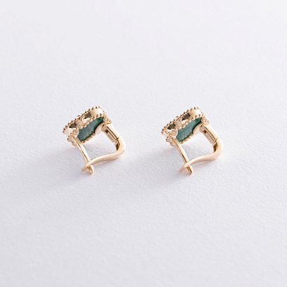 Сережки "Конюшина" в жовтому золоті (малахіт) с06828 №4